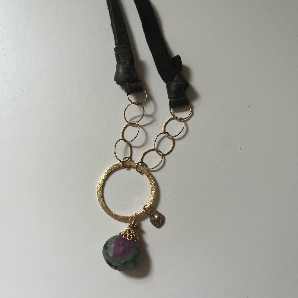 Leather Gemstone Long Sundance Style Necklace